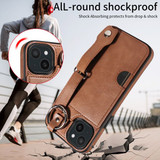 Apple iPhone 15 Plus Hand Strap PU Card Case Brown