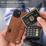 Apple iPhone 15 Plus Hand Strap PU Card Case Brown