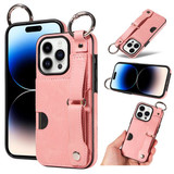 Apple iPhone 14 Pro Hand Strap PU Card Case Pink