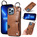 Apple iPhone 13 Pro Max Hand Strap PU Card Case Brown