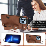 Apple iPhone 13 Pro Max Hand Strap PU Card Case Brown
