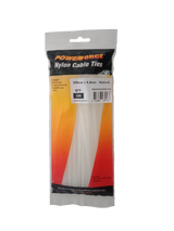 POWERFORCE Cable Tie Natural 200mm x 4.8mm Nylon Pack of 100. Made from U.L. Approved Nylon 6/6 with Flamability Rating of UL 94V-2