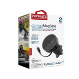 PROMATE 15W MagSafe Compatible Wireless Car Charger with Retractable USB-C Cable, 360° Rotatable Cradleless Design, Black - MAGDRIVE-R