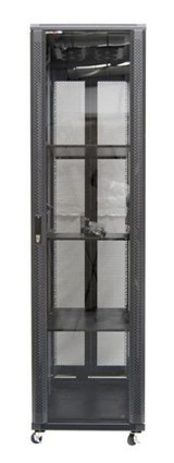 DYNAMIX 45RU Server Cabinet 600mm Deep (600 x 600 x 2210mm). Includes 3x Fixed Shelves, 4x Fans, 25x Cage Nuts, 4x Castors & 4x Level Feet. 800kg static load. Glass front door mesh rear door. 6-Way PDU installed
