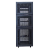 DYNAMIX 45RU Co-Location Server Cabinet with 3 Compartments. 1000mm Deep (800 x 1000 x 2210mm). Split Bottom to top 18U 12U 12U. Welded fixed side panels Lock 19mm cut out only. Fans - 3 shelves - 100mm Managm
