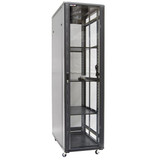 DYNAMIX 45RU Server Cabinet 1200mm Deep (600x1200x2210mm) FLAT PACK. Includes 3x Fixed Shelves - 4x Fans - 5x Cage Nuts - 4x Castors & Level Feet. 800kg static load. Glass front door - mesh rear door. Black