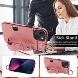 Apple iPhone 13 Hand Strap PU Card Case Pink
