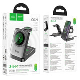 15W 3-in-1 Magnetic Wireless Fast Charger w/ Foldable Compact Design, Ambient Light (CQ21) [Black] 