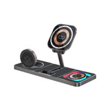 PROMATE 3-in-1 Ultra-Slim 15W MagSafe Wireless Charging Station. 3W Apple Watch Charger, 5W Wireless AirPods Charger, 15W MagSafe Charger, RGB Lightning, Includes 1.2m Cable, Transparent.