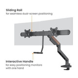BRATECK 17"-32" Gas Spring Dual Monitor Arm. Detachable VESA, Built-in Cable Management, Adjustable Height, Free-Tilting, Includes Clamp & Grommet, Black