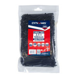 DYNAMIX 2.5 x 100mm UV Black Cable Ties. Pack of 1000. 80N/8.1kgs Tensile Strength. Made from U.L. Approved Nylon 6/6 with Flamability Rating of UL 94V-2 
