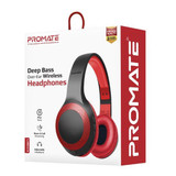 PROMATE Deep Base Bluetooth V5.0 Wireless Over-ear Headphones. Up to 5 Hours Playback (LABOCA-RED)