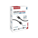 PROMATE 2m USB-C to USB-C Cable w/ Fabric Braided Cable Supports 60W PD Black (ECOLINE-CC200-BK)