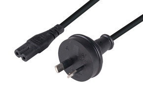 DYNAMIX 2M 2-Pin plug to C7 Figure 8 connector 7.5A. SAA approved power cord. 0.75mm copper core. BLACK Colour.