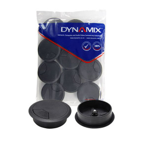 DYNAMIX 80mm Round Desk Grommet. Easily & Neatly Store your Power - Communication - Audio - Video - Computer & Data Cables. Perfect for Installation in Desks - Workstations etc. Black Colour. 10 Pack.