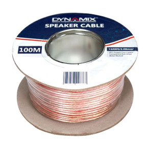 DYNAMIX 100m 14AWG/2.08mm Speaker Cable - OFC 42/0.25BCx2C - Clear PVC Insulation - OD: 3.5 7.0mm. Meter Marked