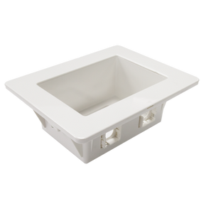 DYNAMIX Recessed Wall Box with 2x AMDEX style outlets and 1x GPO Slot. Suitable for 70 & 90mm wall cavities. For plaster walls only. Outside face: 185 x 145mm. Recess: 166 x 100mm. Depth: 63mm.