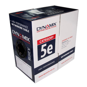 DYNAMIX 305m Cat5E UTP EXTERNAL Solid Cable - 24AWGx4P 100MHz - UV Stabilised Black PE Jacket - Reel box