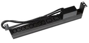 DYNAMIX 10 Outlet Horizontal Power Rail (8x 10A IEC C13 & 2x 16A IEC C19). with 6KA C-Curve Circuit Breaker. Integrated 2m power cord (16A IEC C20) 1RU. Colour Black.
