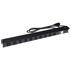 DYNAMIX 10 Outlet Vertical Power Rail (8x 10A IEC C13 & 2x 16A IEC C19). with 6KA C-Curve Circuit Breaker. Integrated 2m power cord (16A IEC C20) 0RU. Colour Black.