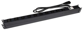 DYNAMIX 10 Outlet Vertical Power Rail (8x 10A IEC C13 & 2x 16A IEC C19). with 6KA C-Curve Circuit Breaker. Integrated 2m power cord (16A IEC C20) 0RU. Colour Black. 