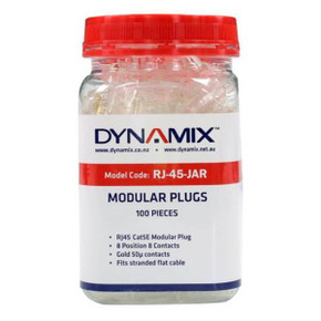 DYNAMIX RJ45 Plug 100pc Jar - 8P8C Modular Plug (Flat - Stranded). 50 micron