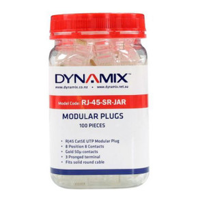 DYNAMIX RJ45 Plug 100pc Jar - 8P8C Modular Plug (Round - Solid). 50 micron
