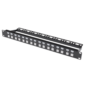 DYNAMIX 16 Port Unloaded Patch Panel - Shuttered Keystone Inserts - 1RU
