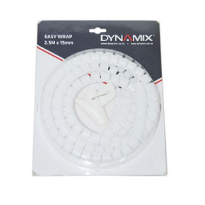 DYNAMIX 2.5mx15mm Easy Wrap - Cable Management Solution - Blister Retail Packaging - Colour White