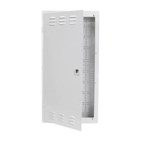 DYNAMIX 28'' FTTH Network Enclosure Recessed Wall Mount with Vented Lid Cable & Dual GPO Knock outs. Installs: 400mm Centre Stud. Cut out OD: 355 x 725 x 90mm. Incl. Installation Accessories - Earth Kit