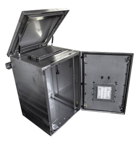 DYNAMIX 9RU Stainless Vented Outdoor Wall Mount Cabinet (611x425 x515mm). SUS316 Stainless Steel Construction. IP45 rated. Supplied with dual extractor fans & input/output air filters.