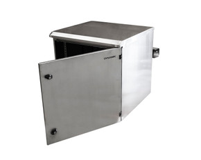 DYNAMIX 24RU Stainless Outdoor Wall Mount Cabinet (611 x 625 x 1200mm). SUS316 Stainless Steel Construction. IP65 rated. Lockable Front Door. Wall mount accessories included.