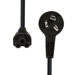 DYNAMIX 2M Flat Head 3-Pin to C5 Clover Shaped Female Connector 7.5A. SAA approved Power Cord. 0.75mm copper core. BLACK Colour.