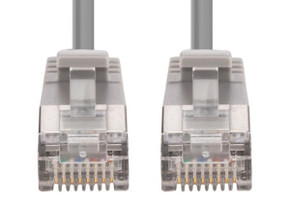 DYNAMIX 1.25m Cat6A S/FTP Grey Ultra-Slim Shielded 10G Patch Lead (34AWG) with RJ45 Gold Plated Connectors. Supports PoE IEEE 802.3af (15.4W).