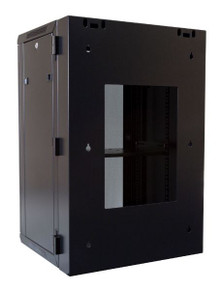 DYNAMIX 18RU Universal Swing Wall Mount Cabinet. Removable Rackmount supplied with Left & Right Hinges (600 x 550 x 901mm). Includes 1 x fixed shelf, 10 x cage nuts. 6-Way PDU Installed. Gloss Black.