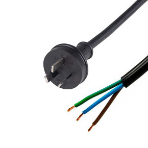 DYNAMIX 2M 3-Pin Plug to Bare End, 3 Core 1.5mm Cable, Black Colour, SAA Approved.