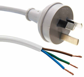 DYNAMIX 2M 3-Pin Plug to Bare End, 3 Core 0.75mm Cable, White Colour, SAA Approved.
