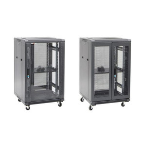 DYNAMIX 18RU Server Cabinet 600mm Deep (600 x 600 x1008mm). Incl. 1x Fixed Shelf, 4x Fans, 25x Cage Nuts, 4x Castors & 4x Level Feet. static load. Glass front door, mesh rear door. Black
