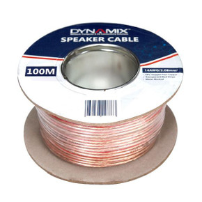 DYNAMIX 50m 14AWG/2.08mm Speaker Cable, OFC 42/0.25BCx2C, Clear PVC Insulation, OD: 3.5 x 7.0mm. Meter Marked