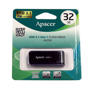 Apacer 32GB USB 3.1 Gen 1 Super Speed Flash Drive. Strap hole - Retractable USB Connector. Black Colour.