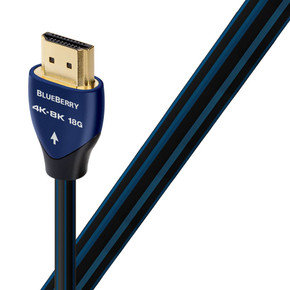 AUDIOQUEST Blueberry 0.6M HDMI cable. Long grain copper. Resolution - 18Gbps - up to 8K-30 Metal layer noise dissipation. Jacket - black PVC - blue stripes.