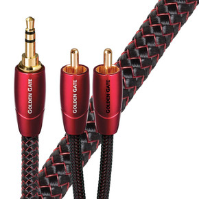 AUDIOQUEST Golden Gate 1.5M 3.5mm- 2 RCA. Solid perf surface copper Gold Plated/cold welded termination Foamed-Polyethylene dielectric Metal layer noise dissipation Jacket - red - black braid