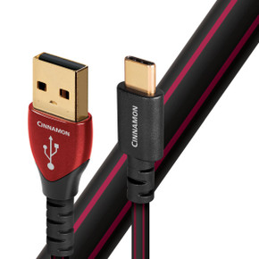 AUDIOQUEST Cinnamon .75M USB-A to USB-C. 1.25% silver. Hard-cell foam Metal layer noise dissipation. Jacket - black PVC with red stripes