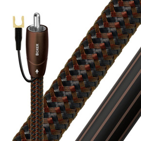 AUDIOQUEST Boxer 2M subwoofer cable. 1.25% silver - solid conductors. Double balanced. Polyethylene air-tubes. Carbon based noise-dissipation. Jacket - brown / black braid.
