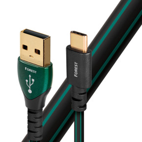 AUDIOQUEST Forest .75M USB-A to USB-C. O.5% silver. Hard-cell foam. Metal-layer noise dissipation Jacket - black PVC with green stripes.