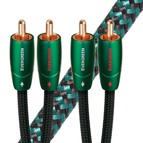 AUDIOQUEST Evergreen .6M 2 to 2 RCA Male. Solid Long Grain Copper Gold Plated/cold welded termination Foamed-Polyethylene dielectric Metal layer noise dissipation Jacket - green - black braid