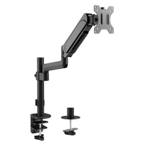 BRATECK 17"-32" Pole-Mounted Gas Spring Single Monitor Desk Mount Bracket with Detachable VESA Plate. Max Load 9Kgs, Supports VESA 75x75 & 100x100, Extend, Tilt, & Swivel, Clamp or Grommet Instal.