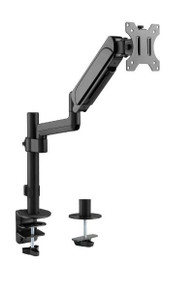 BRATECK 17"-32" Pole-Mounted Gas Spring Single Monitor Desk Mount Bracket with Detachable VESA Plate. Max Load 9Kgs, Supports VESA 75x75 & 100x100, Extend, Tilt, & Swivel, Clamp or Grommet Instal.