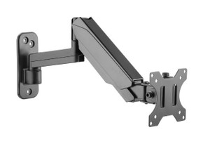 BRATECK 17''-32'' Single Screen Wall Mounted Gas Spring Monitor Arm. Max load: 9kgs. VESA 75x75 & 100x100. Extend, tilt and swivel. Detachable VESA Plate. Max Arm Extn - 422mm. Matte Black Color LDA30-112