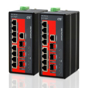 CTC UNION 8 Port Gigabit Managed PoE Switch. -10C ~60C. 8x 10/100/1000Base-T(X) - plus 3x100 /1000Base-X SFP. Power budget 180W. Power consumption V DC/W:24/200.2 - 48/195.1. Dinmount kit included.